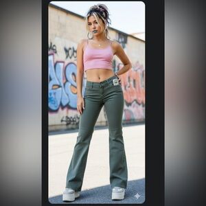 Vintage Y2K Plugg Olive Green Flare Pants